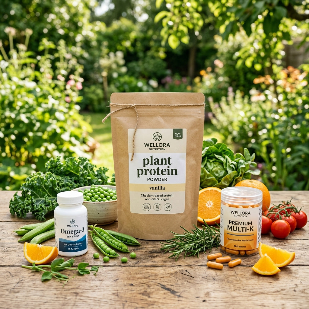 Wellora Omega-3 and Plant Protein garden setting